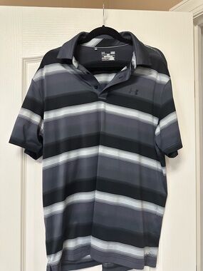 Under Armour Men’s Black and Gray Striped Performance Polo